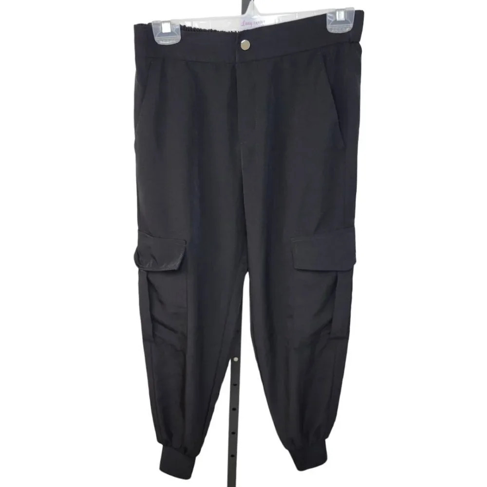 Zara Womens Cargo Lightweight Joggers Size Small Black  High Rise